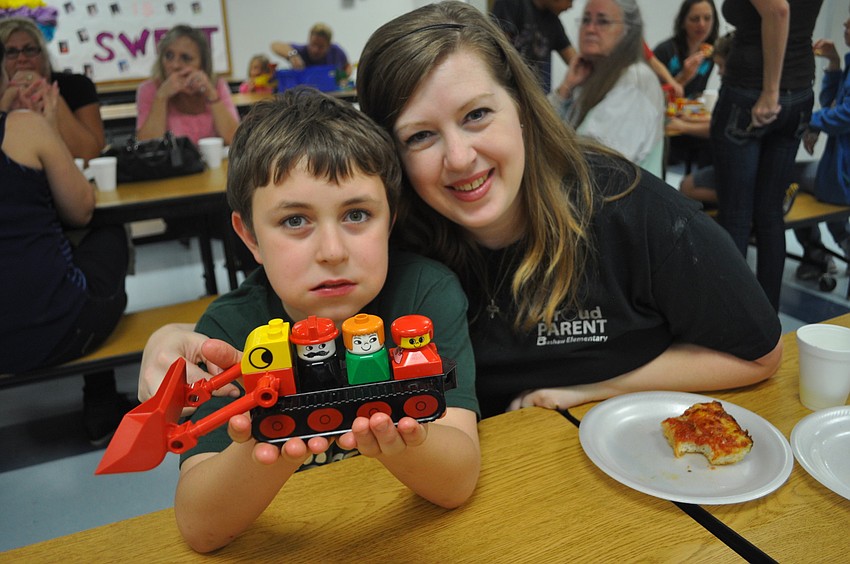 Holly McAndrew, PTO vice president, with her fourth-grade son, Thomas