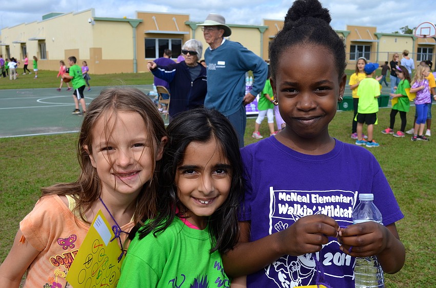 Gal pals and 7-year-olds Julia Szakacs, Ramzia Sorathia and Nyrdia Bonnairefils