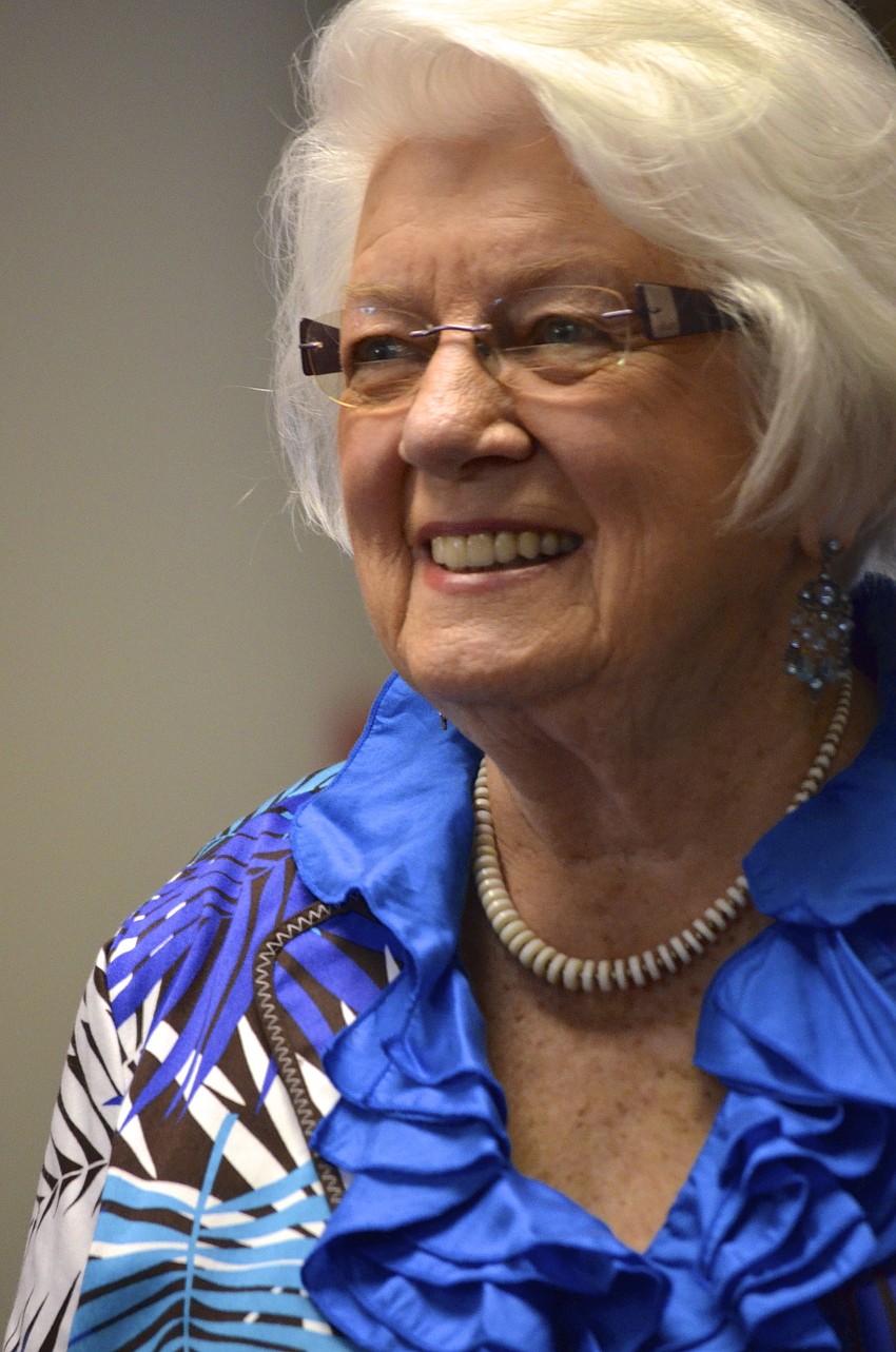 Dorothy Gordon smiles on her second walk down the runway.