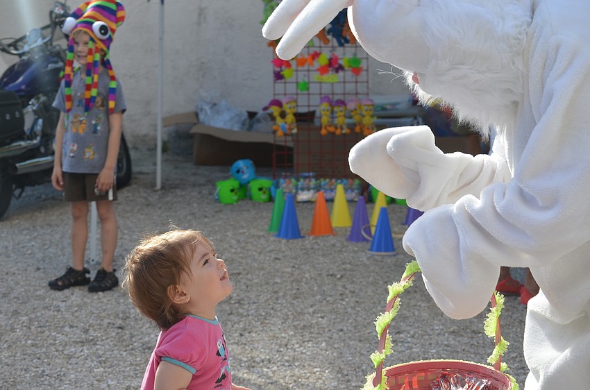 Raphaelle Clement meets the Easter bunny.