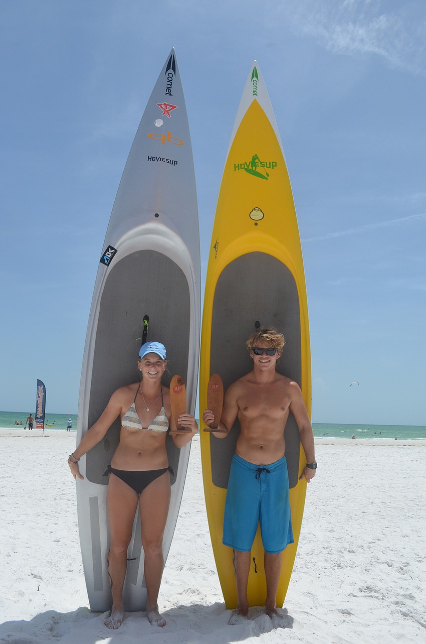 Sarasota residents Katherine Pyne and Drew Christianson both received second place in their division of the elite race.