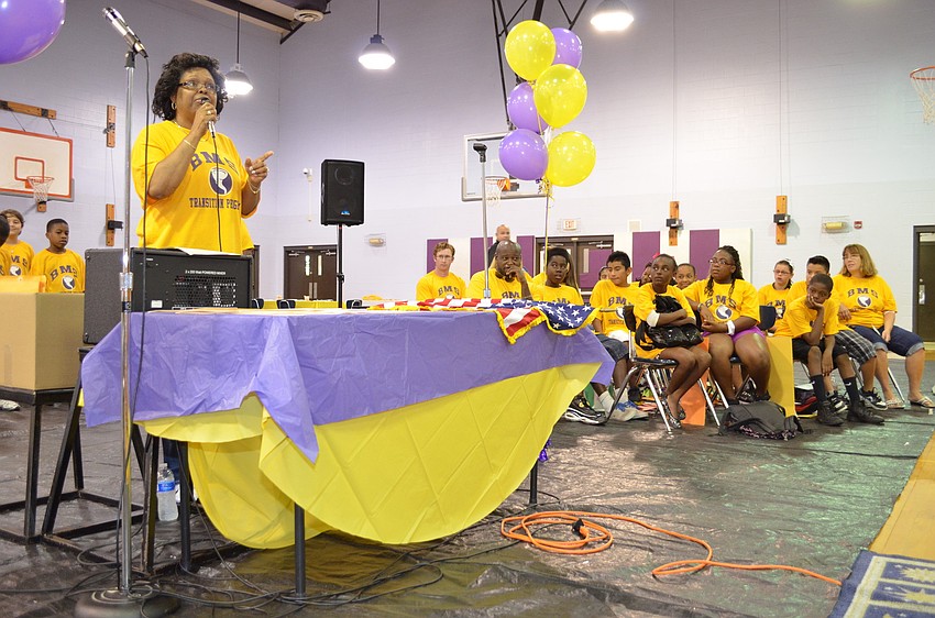 Venetta Smith sings a song she wrote for the incoming middle schoolers.