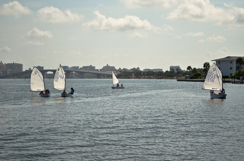 Sarasota Yacht Club campers sail through Sarasota Bay.