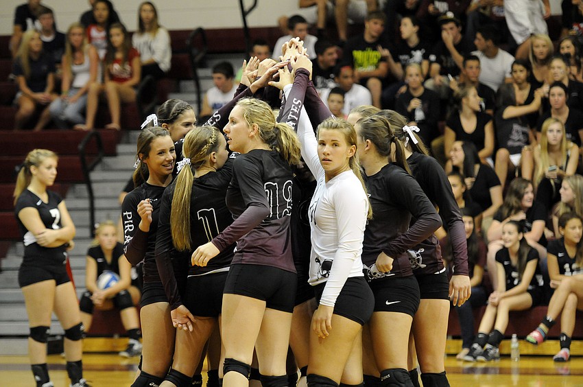 The Braden River High volleyball team prepares to take the court for its district match versus rival Lakewood Ranch.