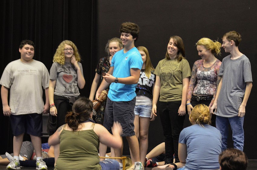 Captain Hook, rather Tristan Laham, and his gang of pirates practice a scene