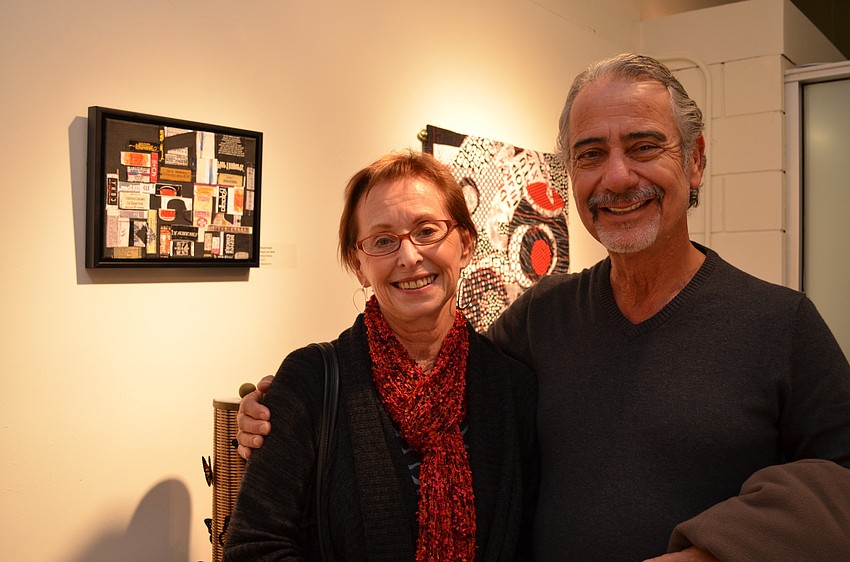 Artist Susan von Gries and David Rubinfield stand in front of von Griesâ€™ piece â€œFound Inside.â€