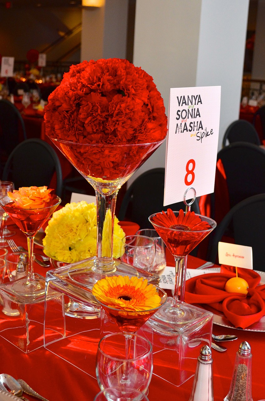 The table dÃ©cor at the VIP preshow party for â€œVanya and Sonia and Masha and Spike.â€