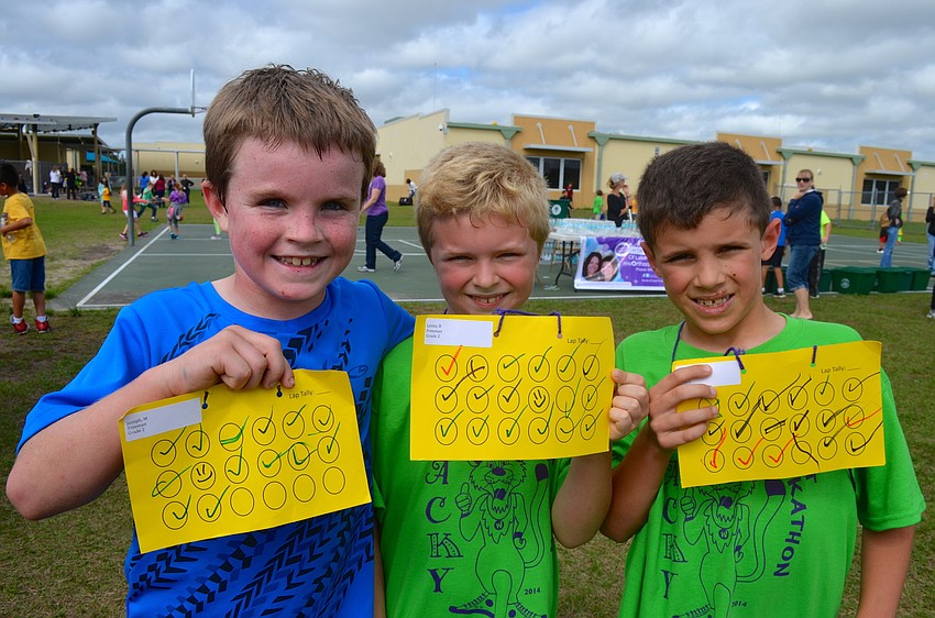 Eight-year-olds Matthew Joseph, Ben Lenton and Will Bellmore ran each lap of the event.