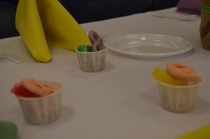 Spring-themed colored pretzels were given to guests.