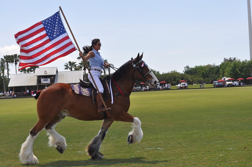 A patriotic horse made the rounds before the match.