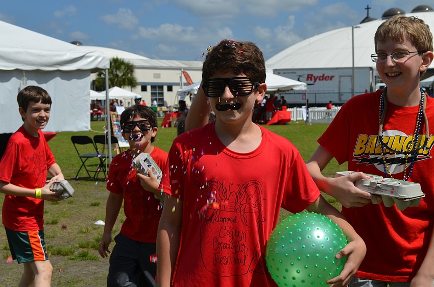 Ben Hall gets hit with a confetti egg.