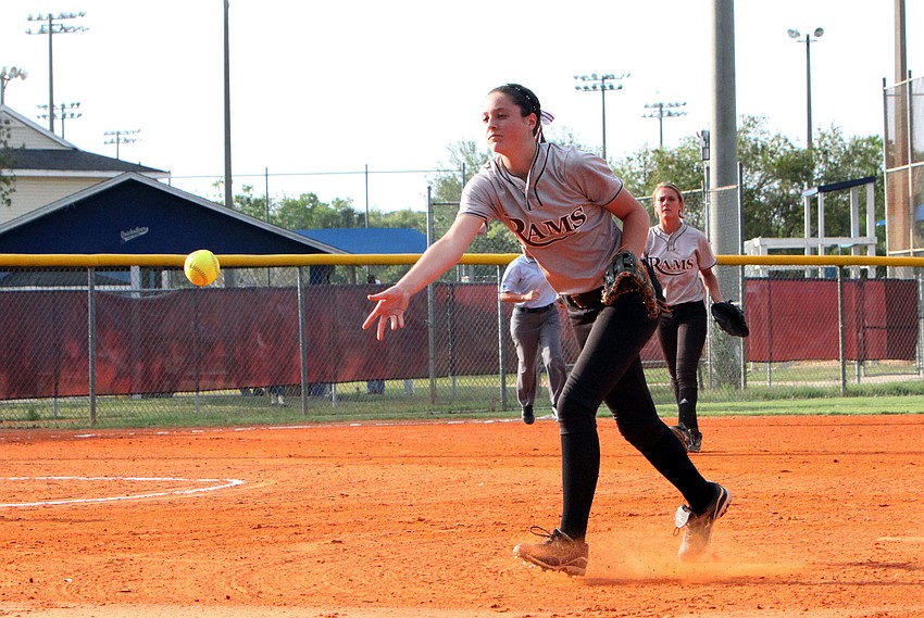 Riverviewâ€™s, Rachel West, 6, throws the ball to her teammate during Tuesday nightâ€™s game.