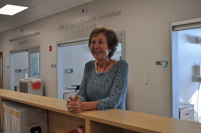 Dean of Nursing Beverly Hindenlang provides insight into the college's nursing program, as Alliance members toured the Medical Technology and Simulation Center.