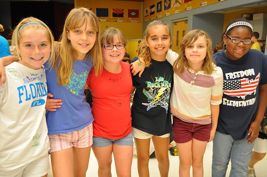 Elaina Karow, Katrina Crosley, Taylor Osborne, Courtney Stout, Taylor Rew and Tamyra Wilson enjoy watching other students compete.