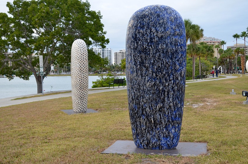 Two untitled ceramic dangos by Jun Kaneko