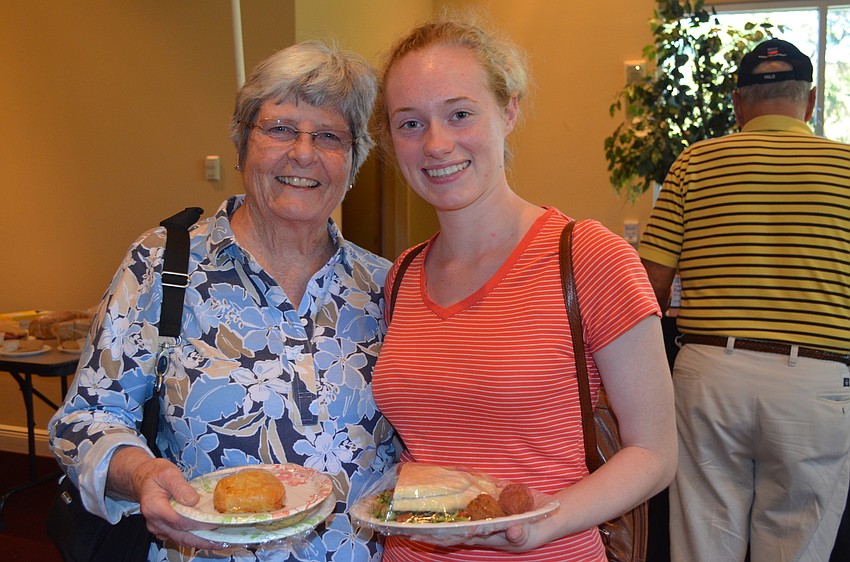 Jane Handley and Heidi Spurgeon took home the falafal platter, poppyseed cookies and knishes.