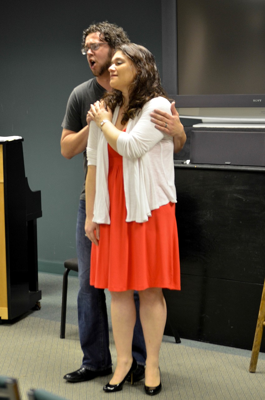 Tenor Jon Jurgens and soprano Alexandra Batsios rehearsing a duet