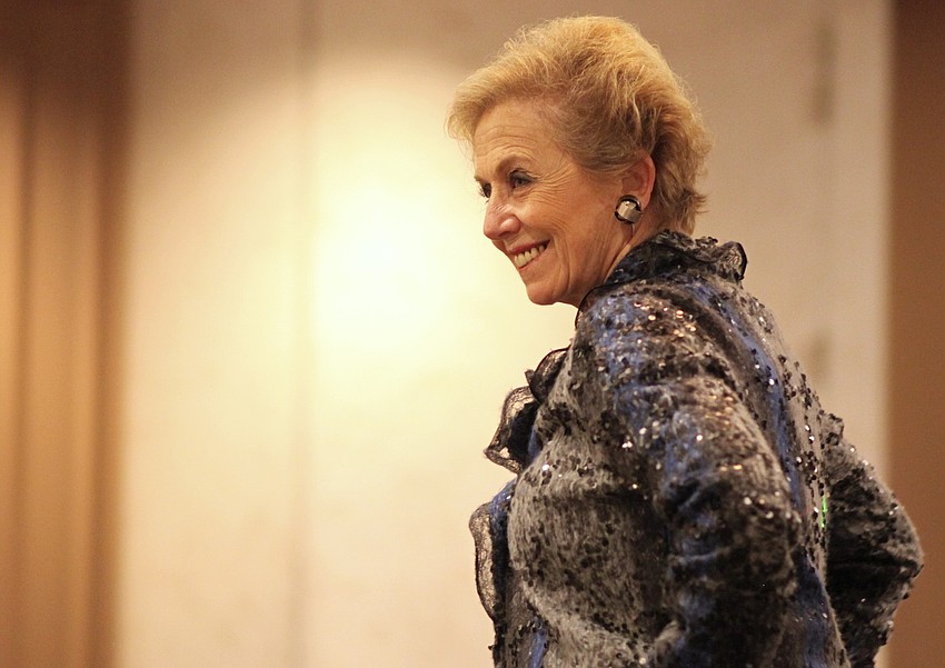 Molly Schechter smiles after making her way down the runway.