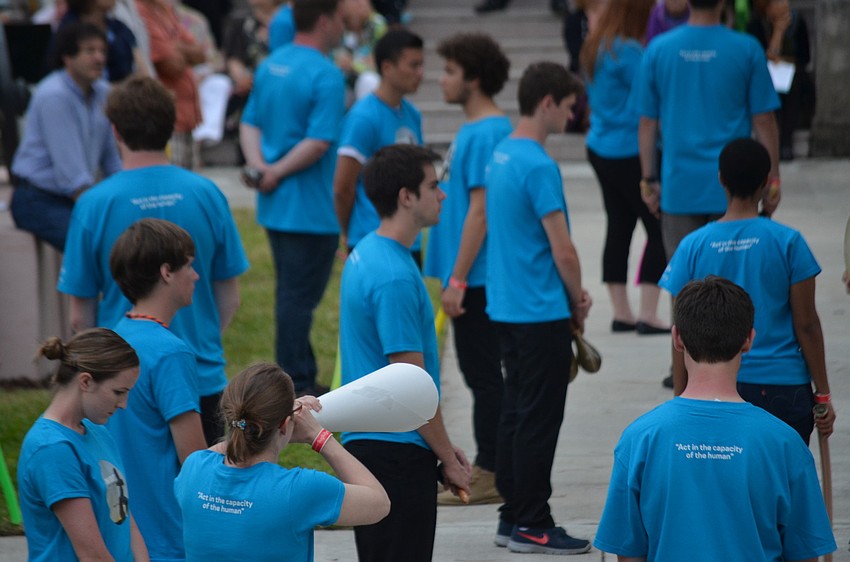 Student percussionists participate in Inuksuit