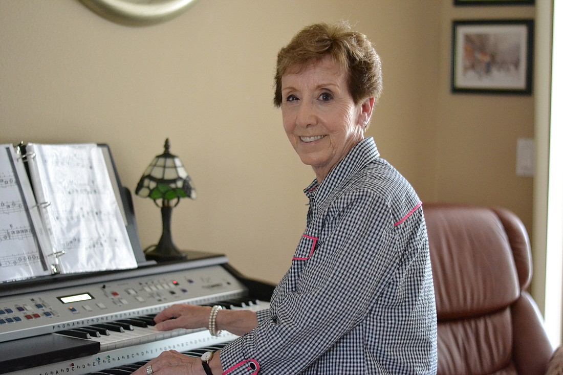 Loretta Schwaner sits at her keyboard ready to play what she has learned in a year of lessons from Fletcher Music Center.