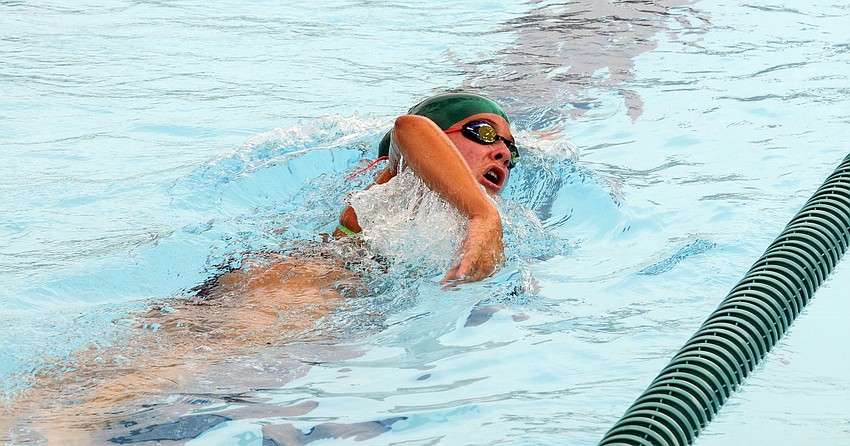 Jessica Greene completes the final lap of the 100-yard freestyle.