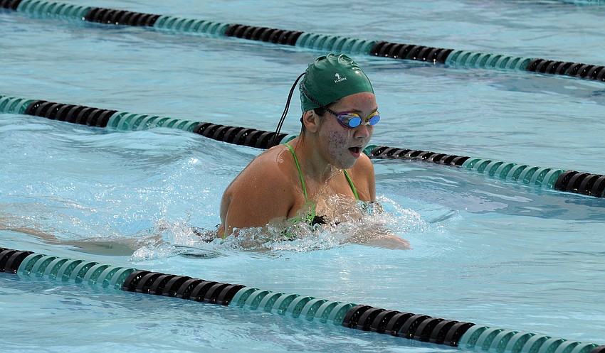 Isabella Ortiz swam the 100-yard individual medley for the green team.
