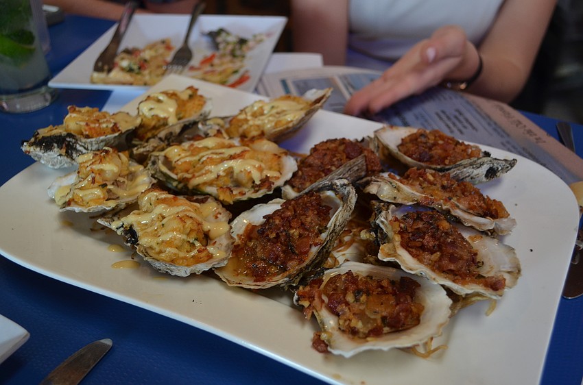 Baked stuffed oysters and Oysters on the Half Shell at Phillippi Creek Village Restaurant