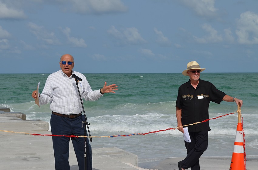 Public Works Director Juan Florensa and Mayor Jack Duncan welcome those to the North Shore Road beach access.