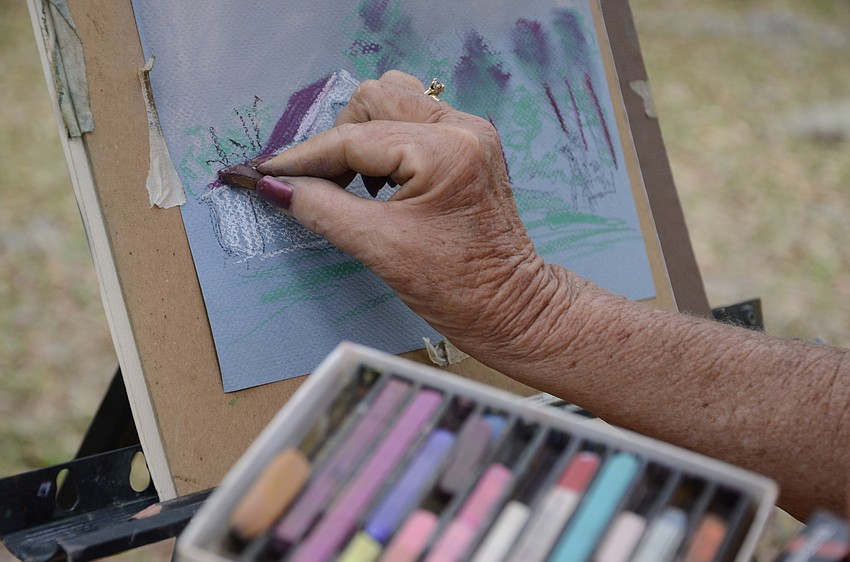 Mary Koppels, a part-time resident of Sarasota, depicts a smaller building next to the farmhouse.