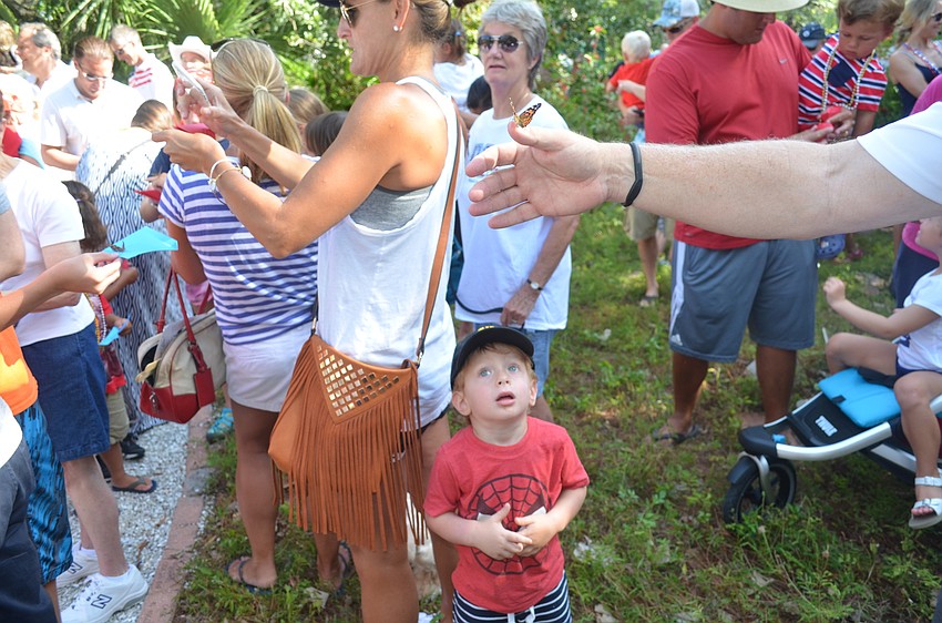 Micah Reiner, 3, releases a butterfly.