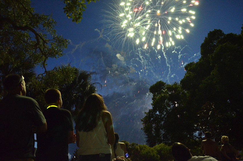 Fireworks light up the sky above the Sarasota Bay at Bayfront Park.