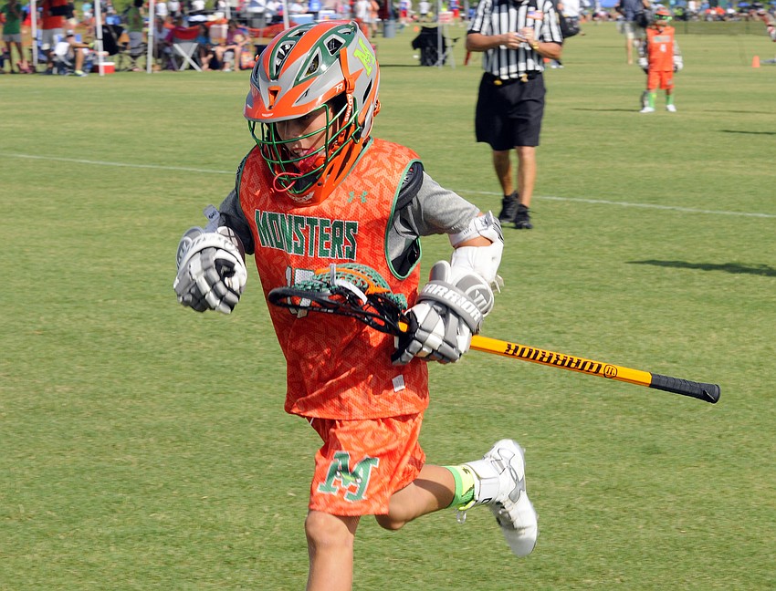 Matthew Vara runs off the field after scoring a goal during the first half of the Monsters U11 team’s game versus LB3 CP22 Boca U11 Select.