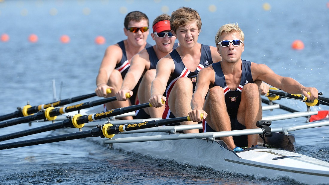 Sarasota Scullers rower Andy LeRoux, second from the right, competed in the 2014 World Rowing Junior Championships, in Germany.