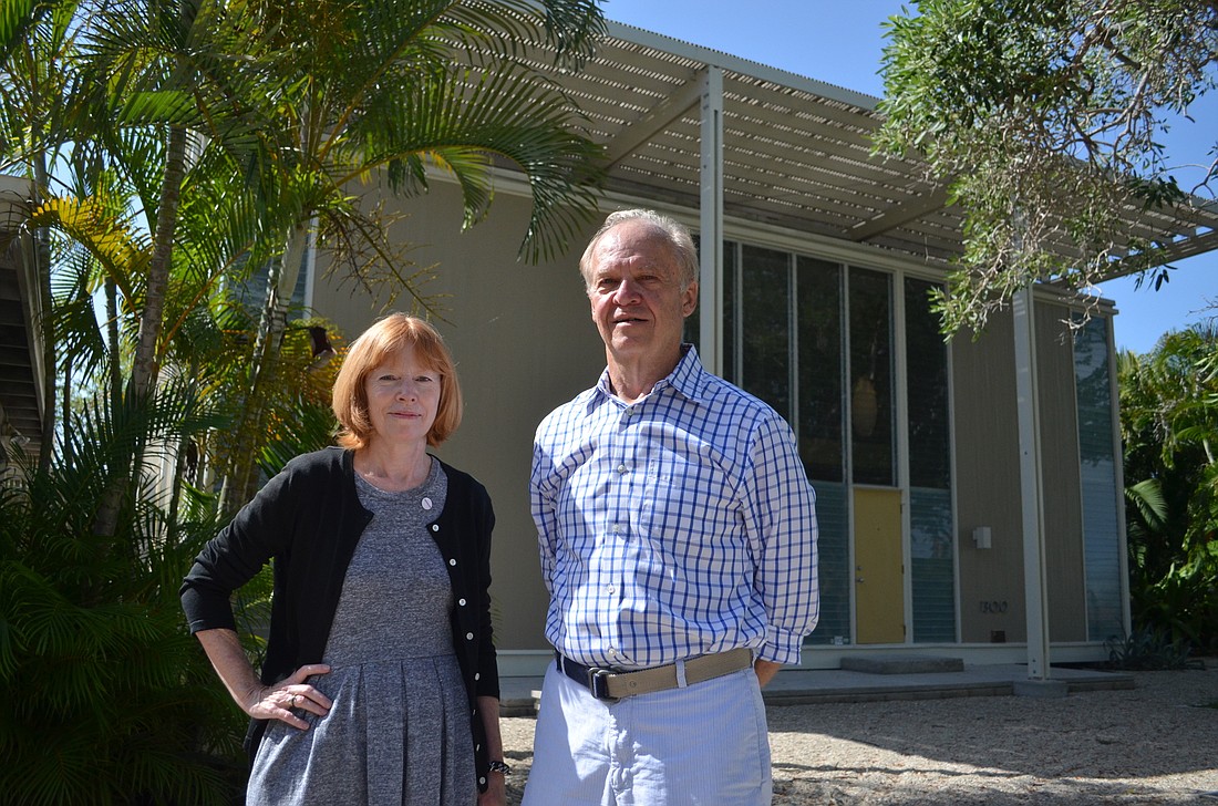 Janet Minker and Dan Snyder, members of the SAF board, serve to protect modern homes like the Umbrella House in Lido Shores.