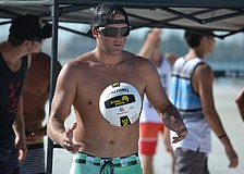 Randy Ristic prepares to serve the ball during a match.