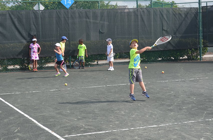 Dylan McLeod, 5, hits the ball.