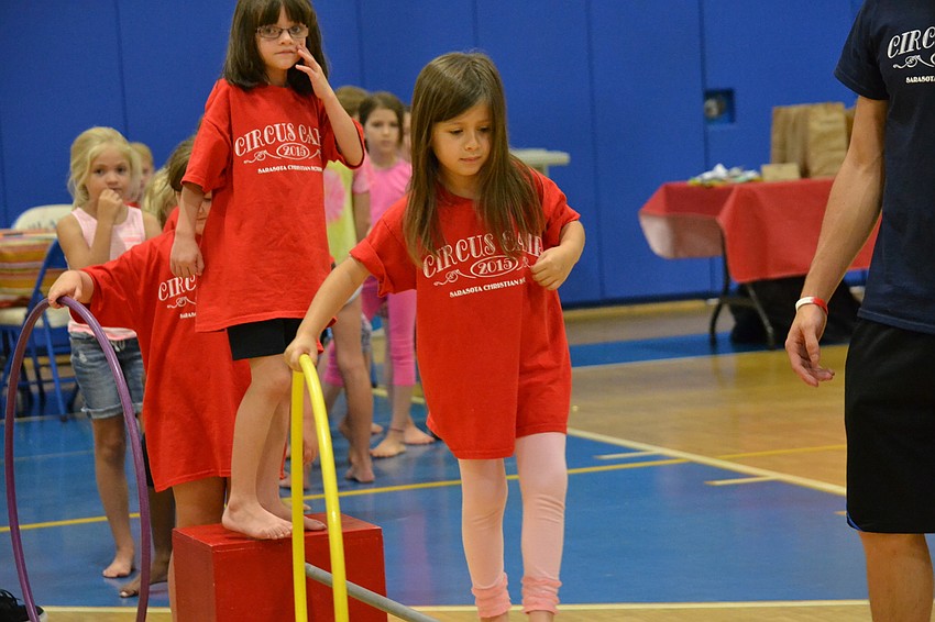 Marissa Slattery makes her way across the tightrope.