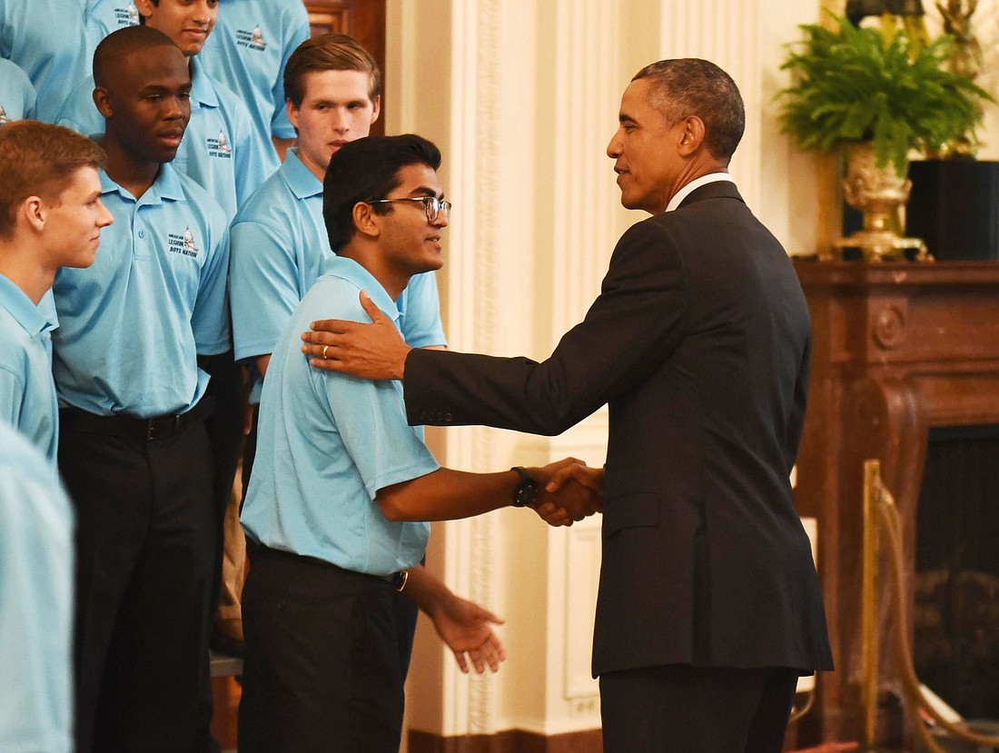 Courtesy photo. Pine View student Aravind Byju meets President Barack Obama.