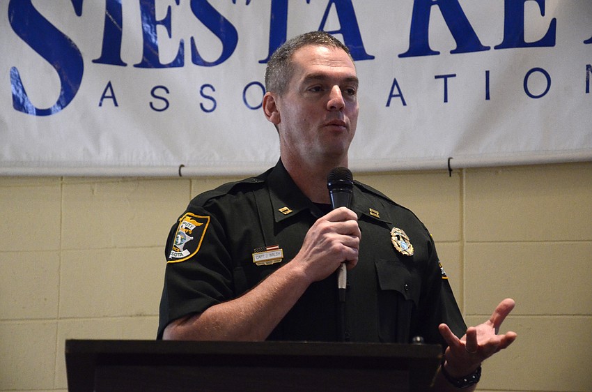 Captain John Walsh with the Sheriff's Office lets members know about increased services over the spring break season.