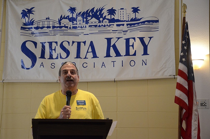 SKA President Michael Shay talks to the crowd of about 130 SKA members.