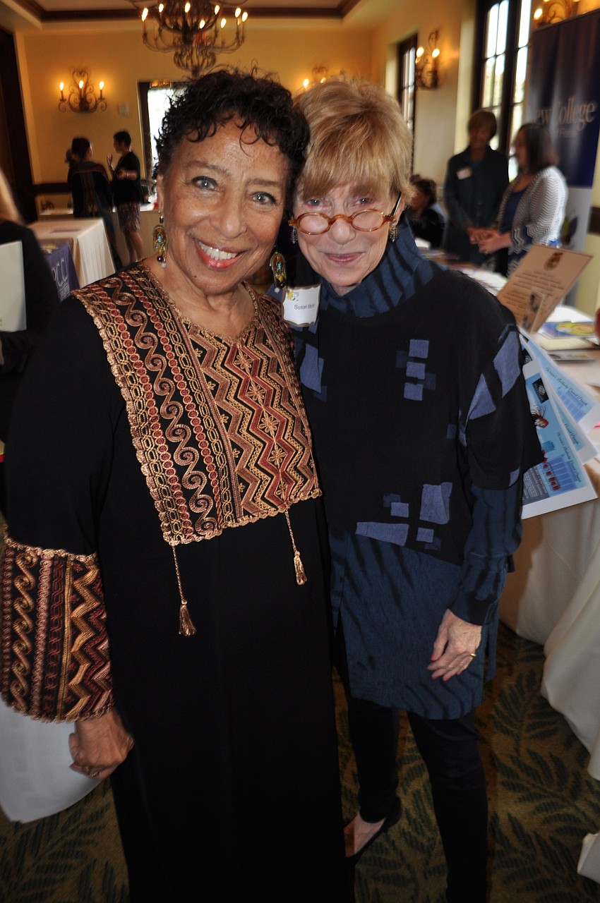 Carol Buchanan, pictured with Susan Morin, dresses in clothing from Jordan.