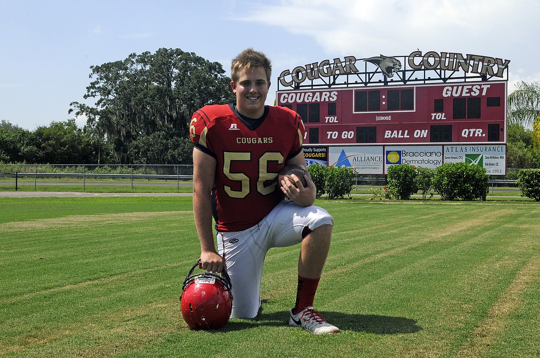 Senior Eric Orsini is the only Cardinal Mooney offensive lineman to have played since he was a freshman.