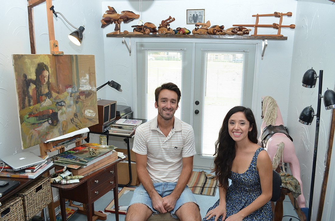 Married couple and fellow artists Matteo Caloiaro and Brooke Olivares spend their artistic free time in their cozy studio space in the Burns Court neighborhood.