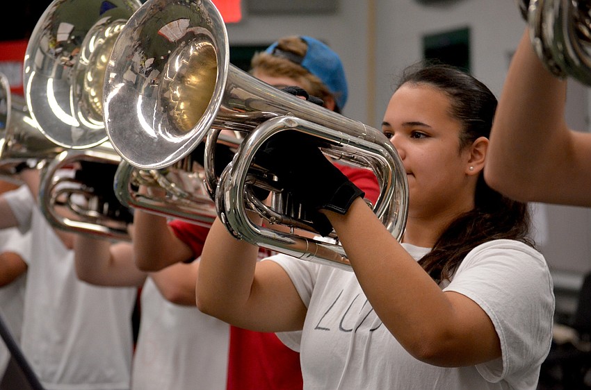 Luisa Rosabal is one of the only female mellophone players at the East County school.