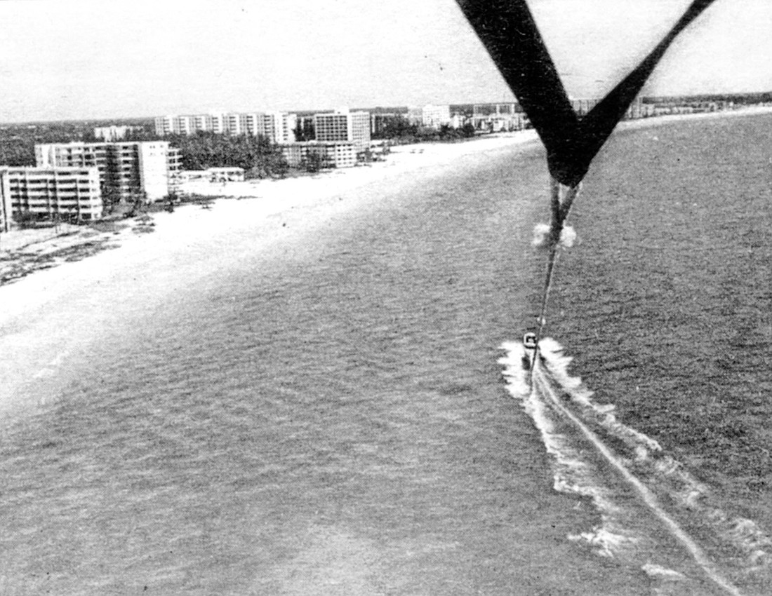 A view of the shore from a parasailing ride taken by Rebecca Wild Baxter.