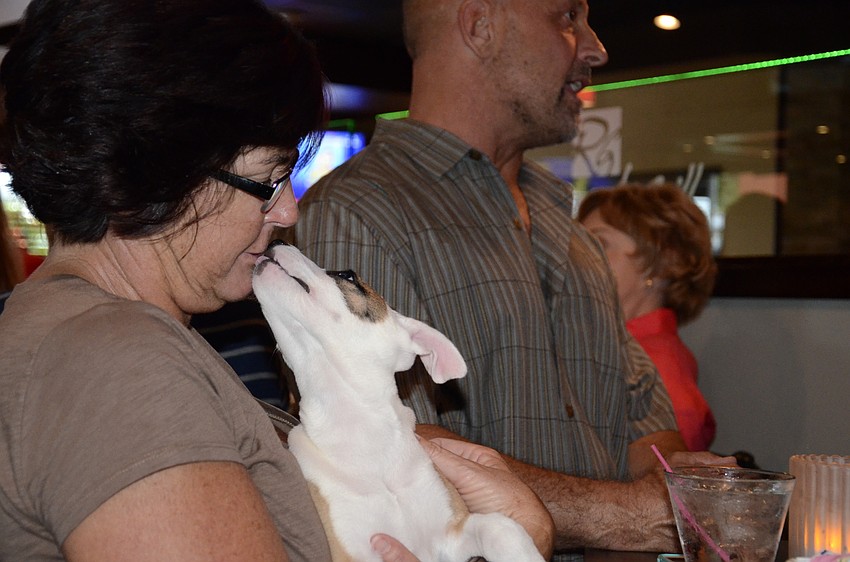 Beth Mikulski gets a kiss from Patches, a husky mix puppy.