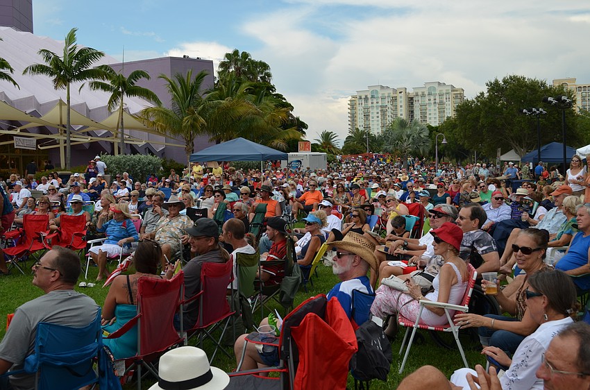 Music fans packed the bayfront lawn at the Van Wezel Performing Arts Hall.