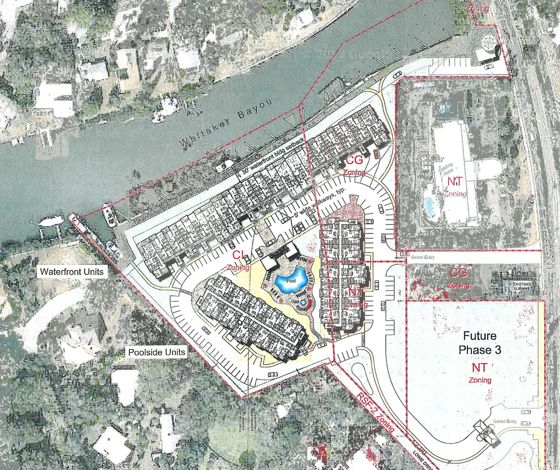 Preliminary site plans show Jebco's plans for land near the Whitaker Bayou.
