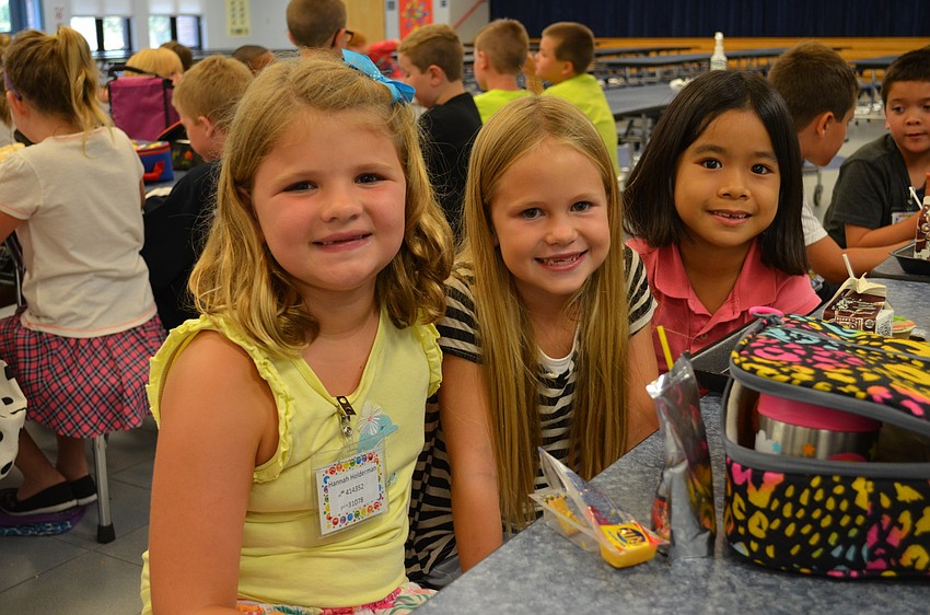 Hannah Holderman, Ella McConnell and Samantha Nguyen at lunch time on the first day of school.