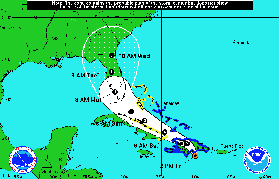Tropical Storm Erika's projected path has shifted back over Florida.